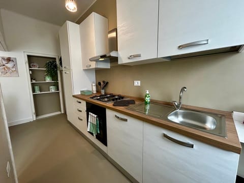 Kitchen or kitchenette, dishwasher, oven, stove