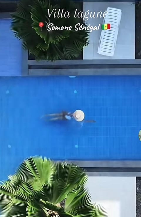 Text overlay, Pool view, Swimming pool