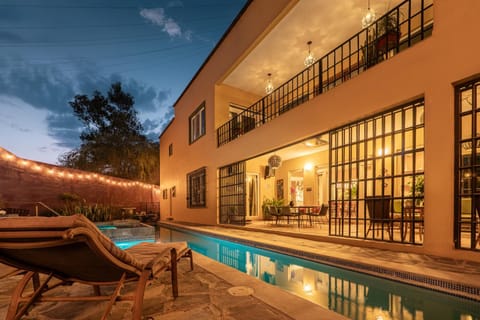 Property building, Patio, Night, View (from property/room), Balcony/Terrace, Pool view, Swimming pool, Swimming pool, sunbed