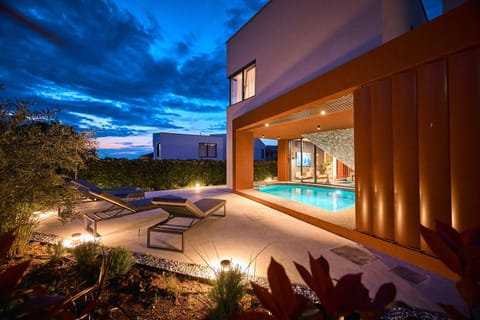 Night, Natural landscape, Pool view, Swimming pool, sunbed