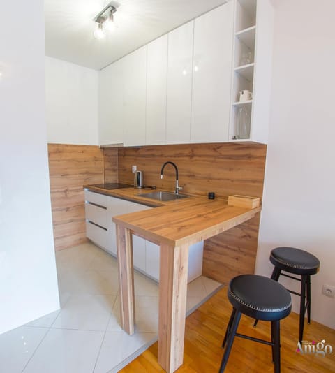 Kitchen or kitchenette, stove