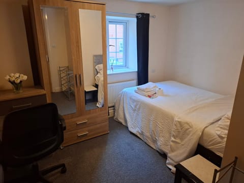 Bed, Parking, towels, wardrobe