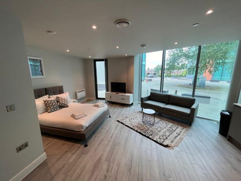 Bed, TV and multimedia, Living room, Photo of the whole room, Seating area, Bedroom