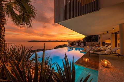 Pool view, Sea view, Swimming pool, Sunset, sunbed
