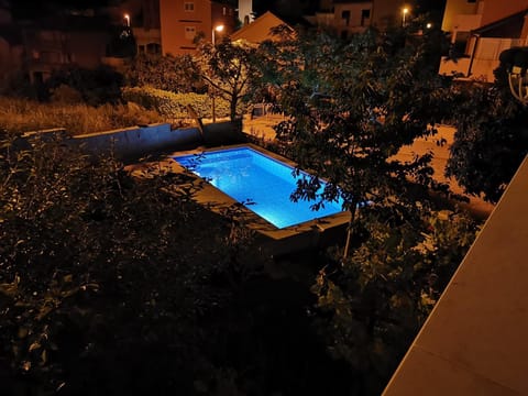 Property building, Night, Garden, Garden view, Pool view, Swimming pool