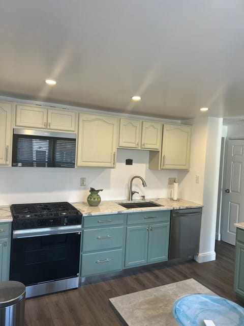 Kitchen or kitchenette, dishwasher, stove