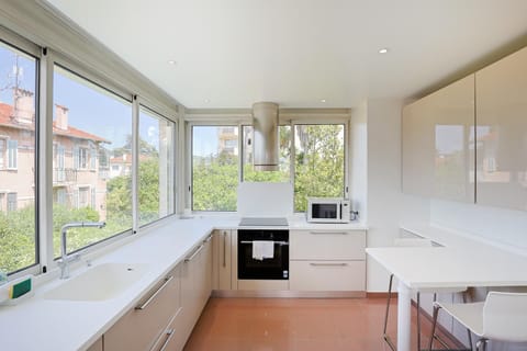 Kitchen or kitchenette, dishwasher, oven, stove