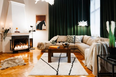 Living room, fireplace, heating, internet, air conditioner