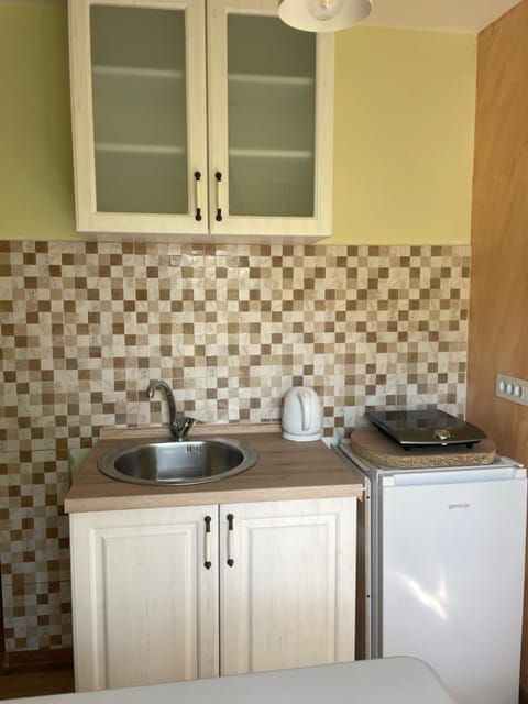 Kitchen or kitchenette, stove