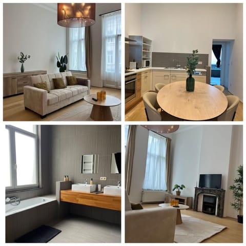 Kitchen or kitchenette, Living room, Seating area, Dining area