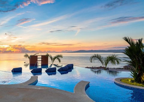 Pool view, Sea view, Swimming pool, Sunset, sunbed