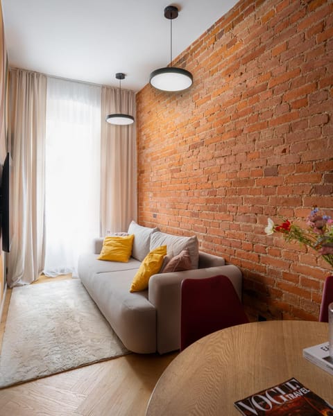 Bed, Living room, Seating area