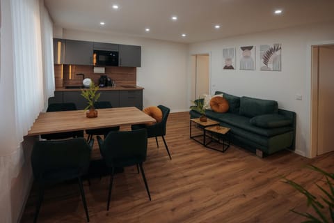 Kitchen or kitchenette, Living room, Seating area, Dining area