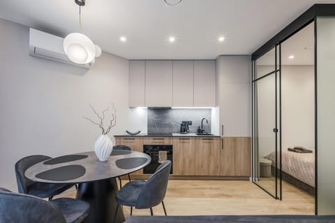 Kitchen or kitchenette, Living room, Photo of the whole room, Dining area, Bedroom, oven, stove, air conditioner