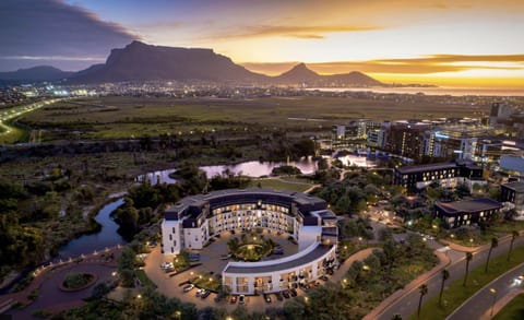 Property building, Nearby landmark, Bird's eye view, Mountain view, Sunset