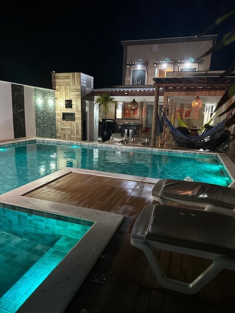 Night, Pool view, Swimming pool, sunbed