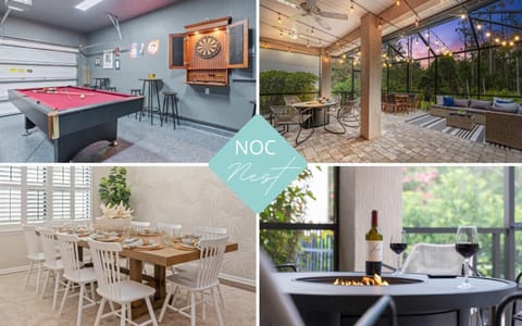 Patio, Billiard, Darts, Dining area, fireplace