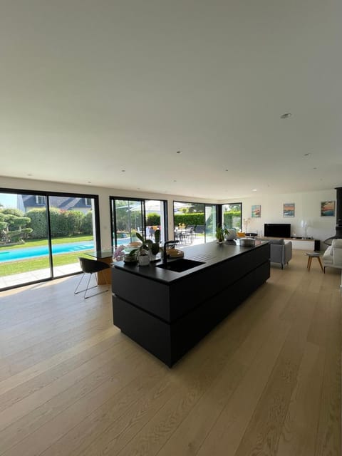 Living room, Seating area, Pool view