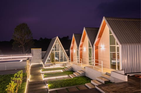 Property building, Night, Garden, Garden view