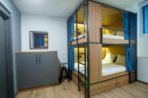 Bed, bunk bed, wardrobe