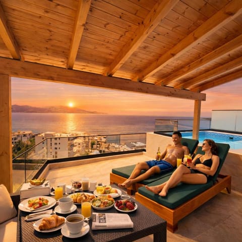 Coastal Retreat Paradise and Sunset View from the private pool Apartment in Sarandë