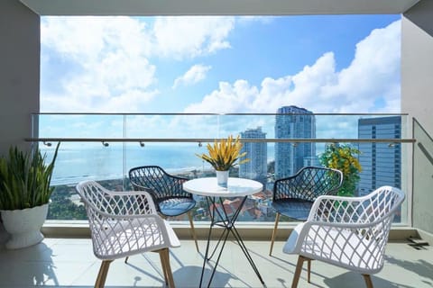 Property building, Patio, Day, Natural landscape, View (from property/room), Balcony/Terrace, Living room, Seating area, Dining area, Sea view