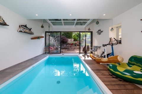 Property building, Living room, Swimming pool