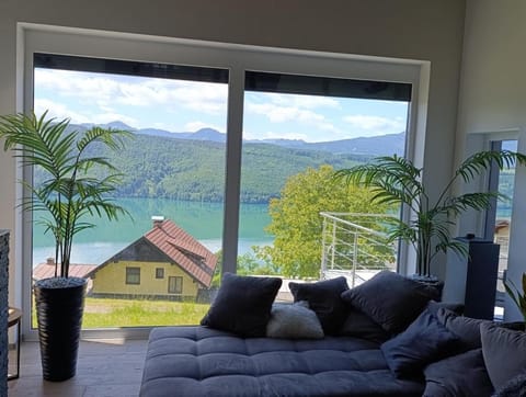 Natural landscape, Living room, Seating area, Lake view, Mountain view