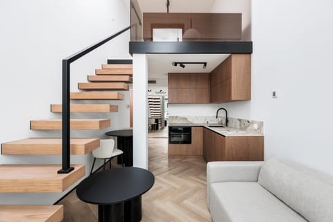 Kitchen or kitchenette, Living room, Seating area