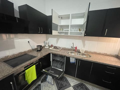 Kitchen or kitchenette, dishwasher, stove