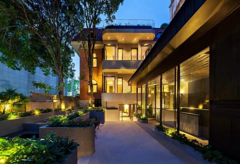 Property building, Night, Garden