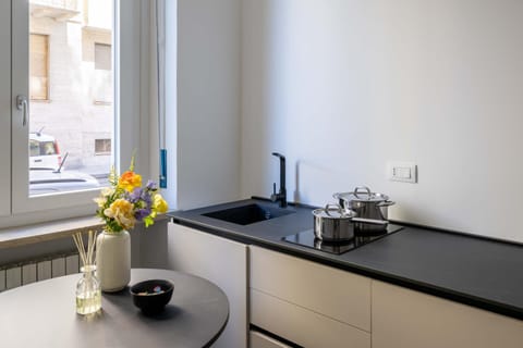 Kitchen or kitchenette, stove