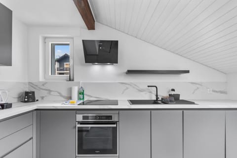 Kitchen or kitchenette, dishwasher, oven, stove, toaster