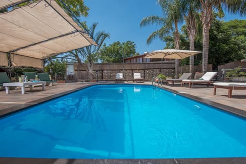 Swimming pool, sunbed