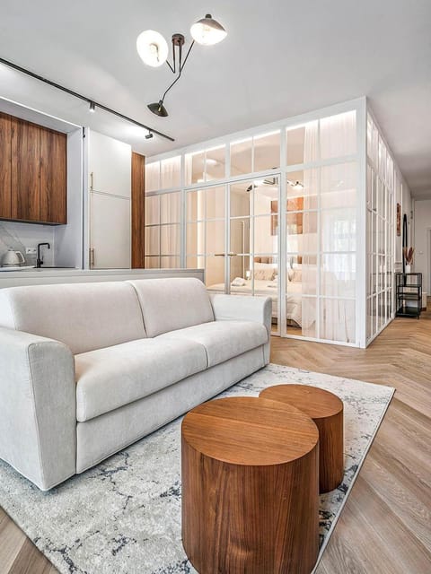 Kitchen or kitchenette, Living room, Seating area, Bedroom