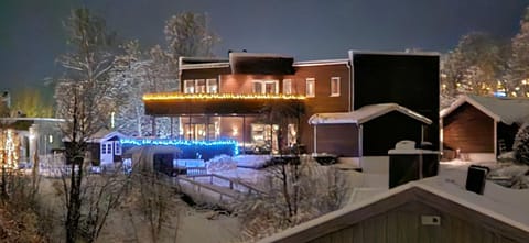 Property building, Night, Winter