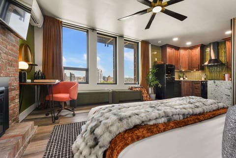 Bed, Bedroom, City view