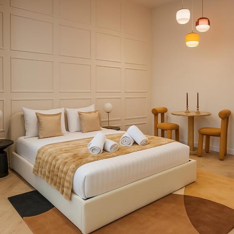 Bed, Photo of the whole room, Bedroom, towels