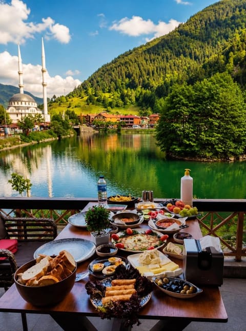 Restaurant/places to eat, Day, Natural landscape, Food, Lake view, Mountain view, River view, Breakfast