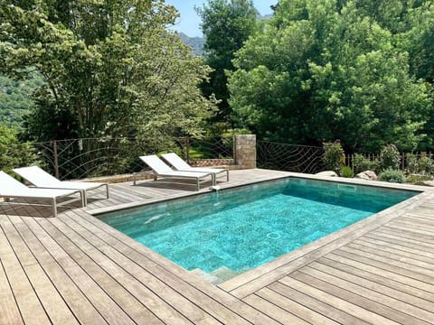 Natural landscape, Garden, Garden view, Pool view, Swimming pool, sunbed