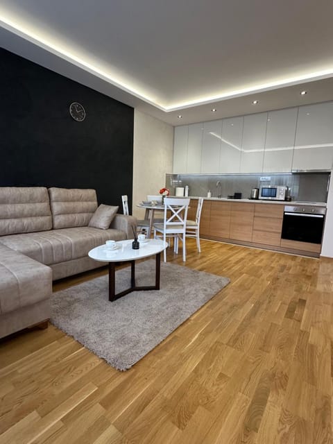 Kitchen or kitchenette, Living room, Seating area, Dining area
