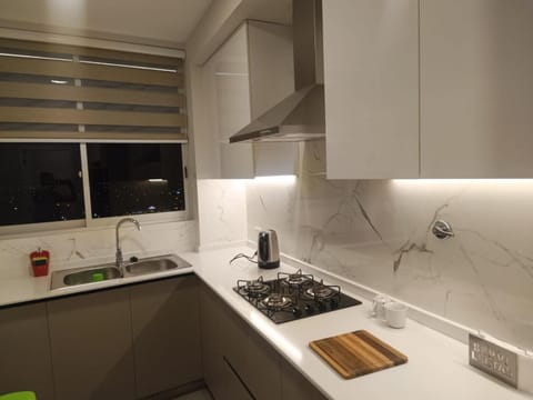 Kitchen or kitchenette, stove