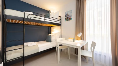 Bed, Photo of the whole room, Bedroom, bunk bed, towels