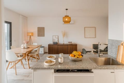 Kitchen or kitchenette, Living room, Seating area, Dining area