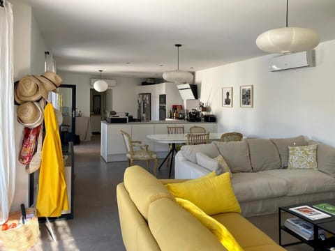 Kitchen or kitchenette, Living room, Seating area, Dining area