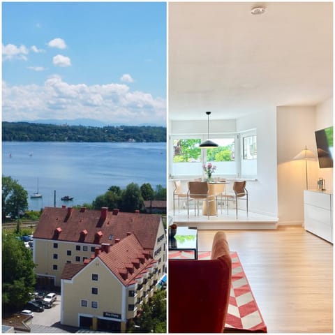 Property building, Living room, Dining area, Lake view