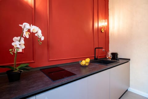 Kitchen or kitchenette, Living room, Seating area, stove, kitchen