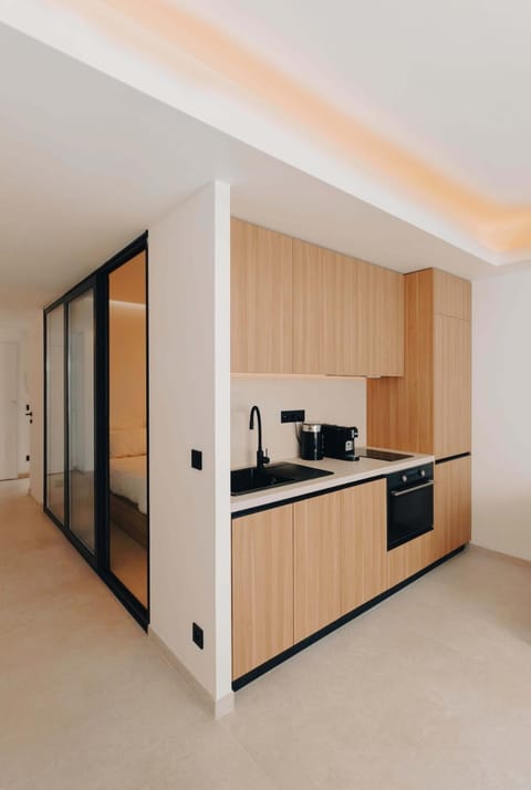 Kitchen or kitchenette, minibar, stove