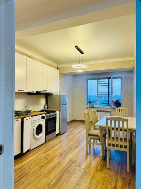 Kitchen or kitchenette, Dining area, stove, washing machine