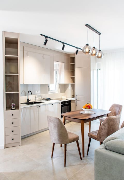 Kitchen or kitchenette, stove